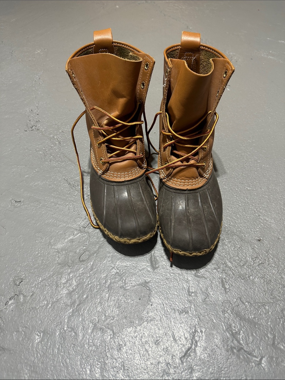 L.L. Bean Brown Leather and Black Rubber Lace-Up Duck Boots